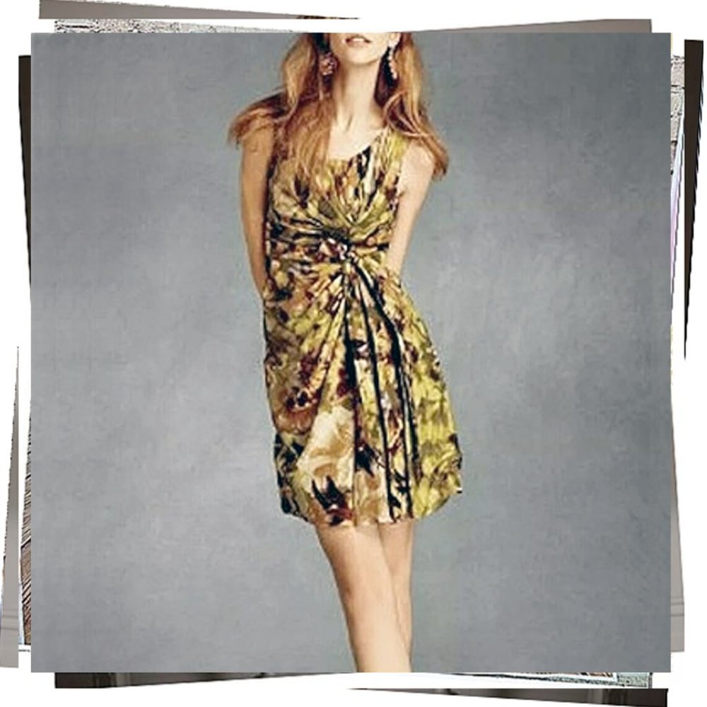 Anthropologie Green Floral Midi Dress